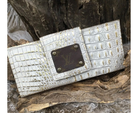Upcycled  Gold Acid Crocodile Wallet