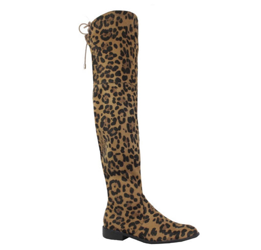 Yoki Leopard Anora-Skin Tight Women's Stretch Over Knee Boots