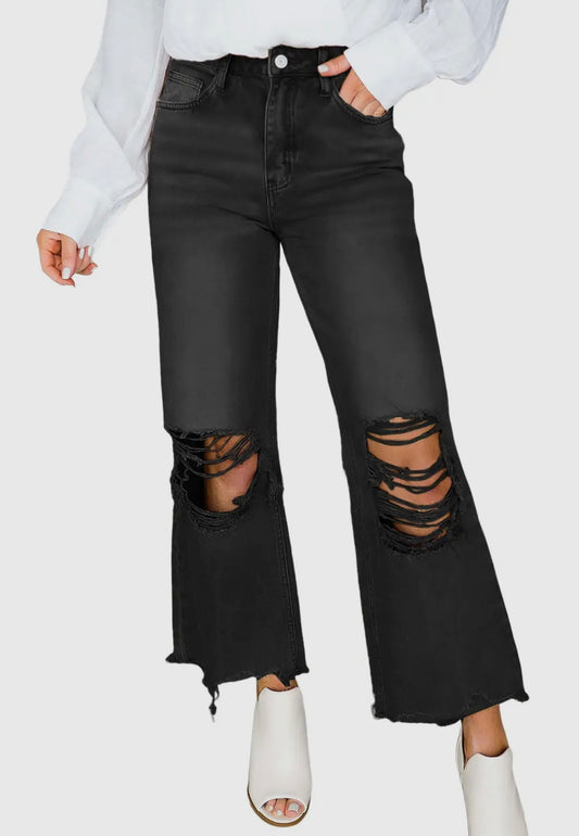 Trendi Distressed Crop Flair Jeans