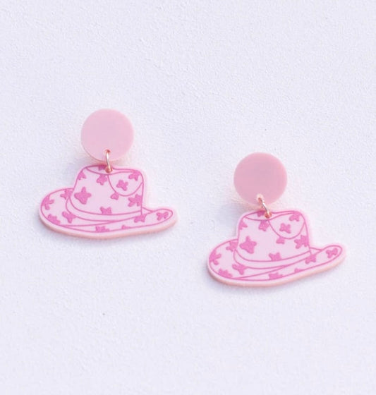 Western Pink Cowgirl Hat Earrings