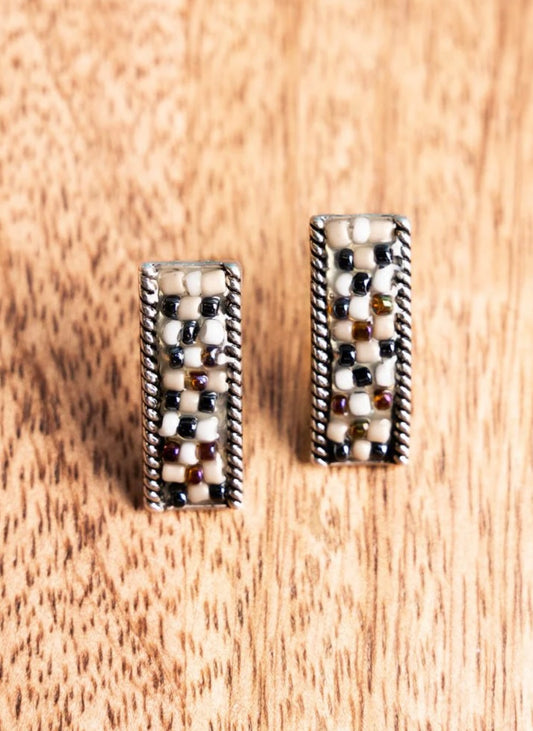 Multi Seed Silver Ton Bar Earring