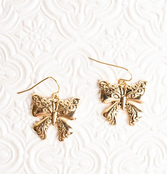 Scroll Accented Butterfly Bow Earrings