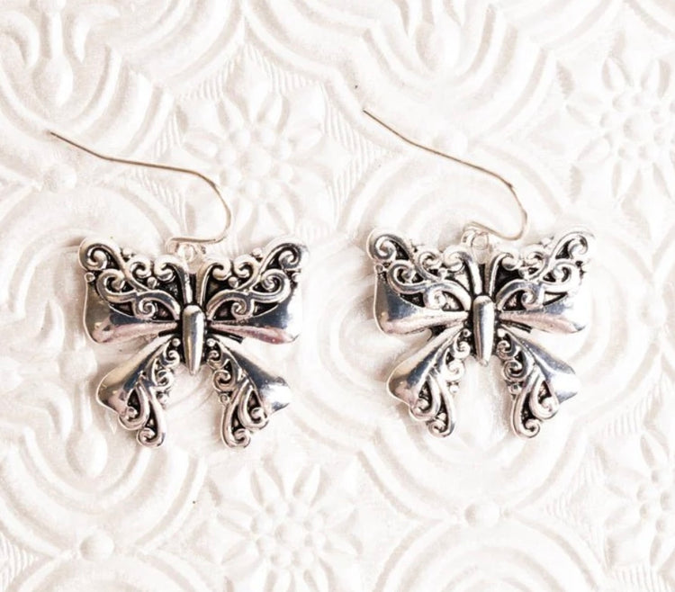 Scroll Accented Butterfly Bow Earrings