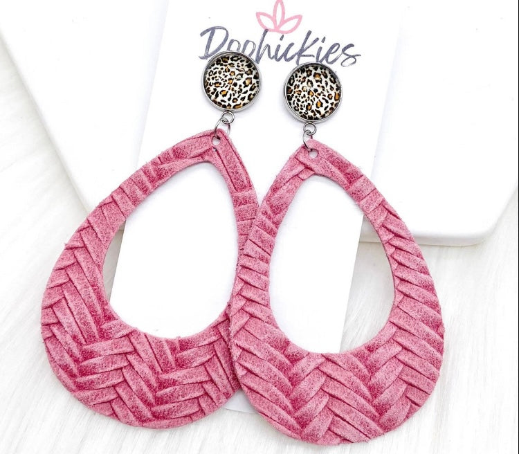 Leopard Braided Leather Hoop Earrings