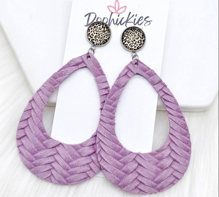 Leopard Braided Leather Hoop Earrings