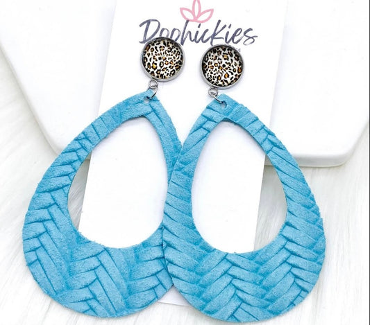 Leopard Braided Leather Hoop Earrings