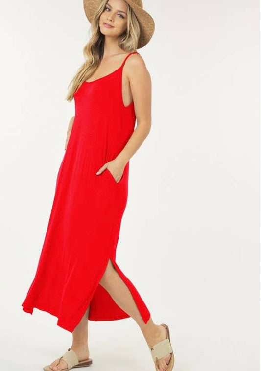 Solid Red Spaghetti Strap Maxi Dress