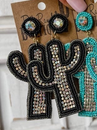 Cactus Beaded Earrings with rhinestones