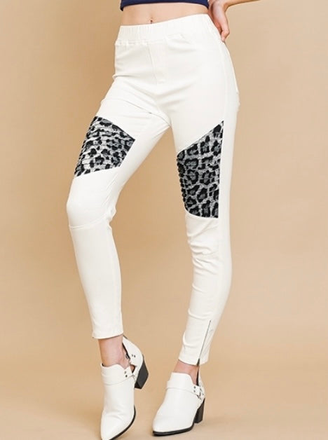 White High Waisted Stretch Skinny Motto Leggings