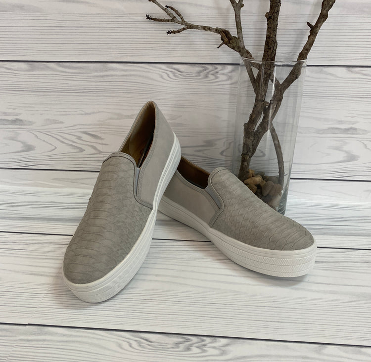 Grey Gator Suede Slip Ons